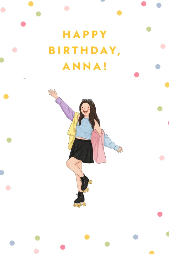 Happy Birthday, confetti roller skate