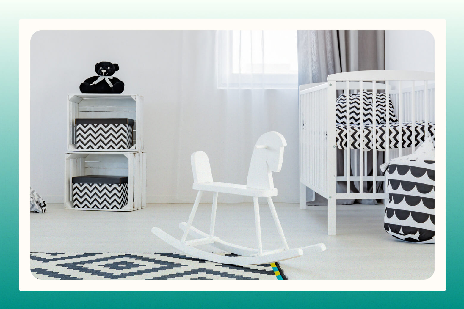 Baby's nursery with black and white decor