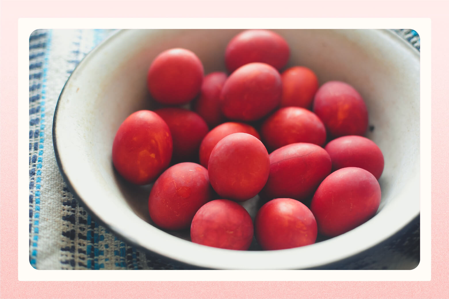 bowl of red dyed eggs