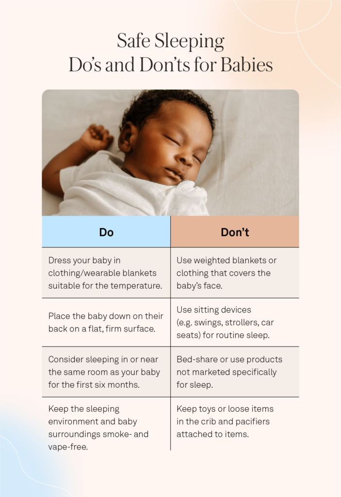 chart listing safety tips for sleeping babies