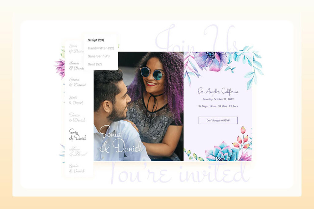 example of a wedding website including an rsvp link option