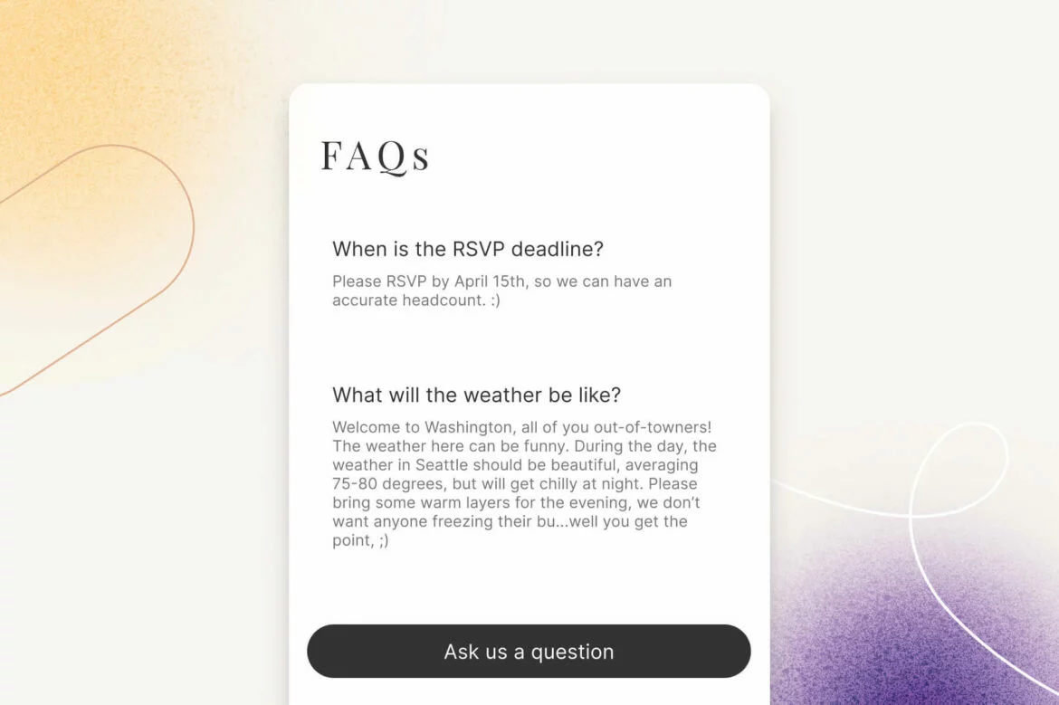 mobile phone showing wedding website FAQs