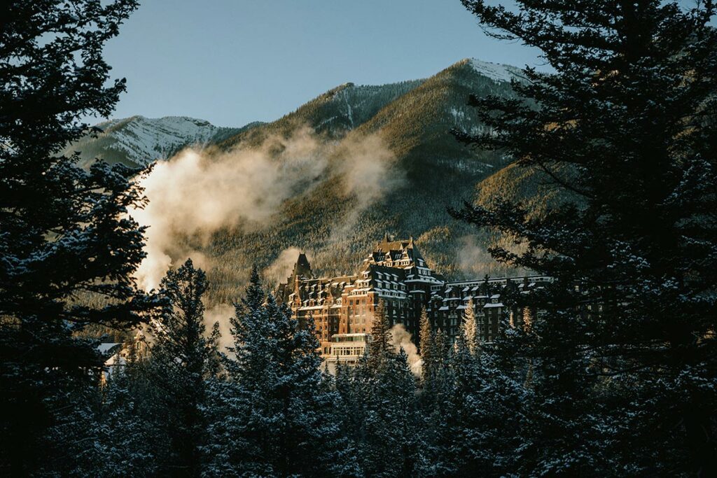 Exterior photo of Fairmont Banff Springs from a distance