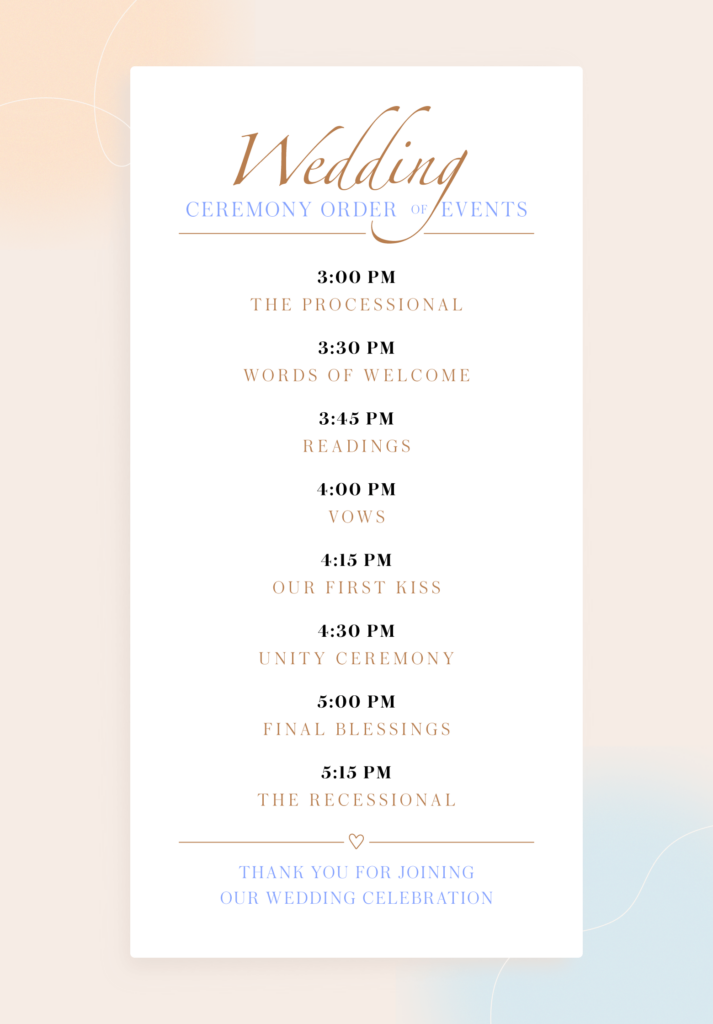 sample wedding ceremony timeline 