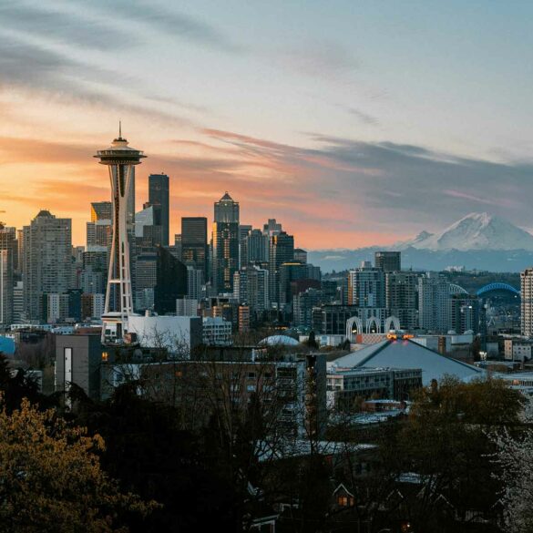 Seattle, Washington, skyline at sunset