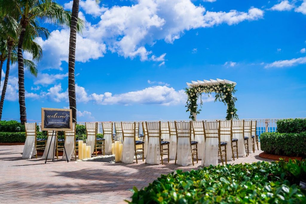 outdoor wedding ceremony set up at the Ocean Sky Resort wedding venue in Miami