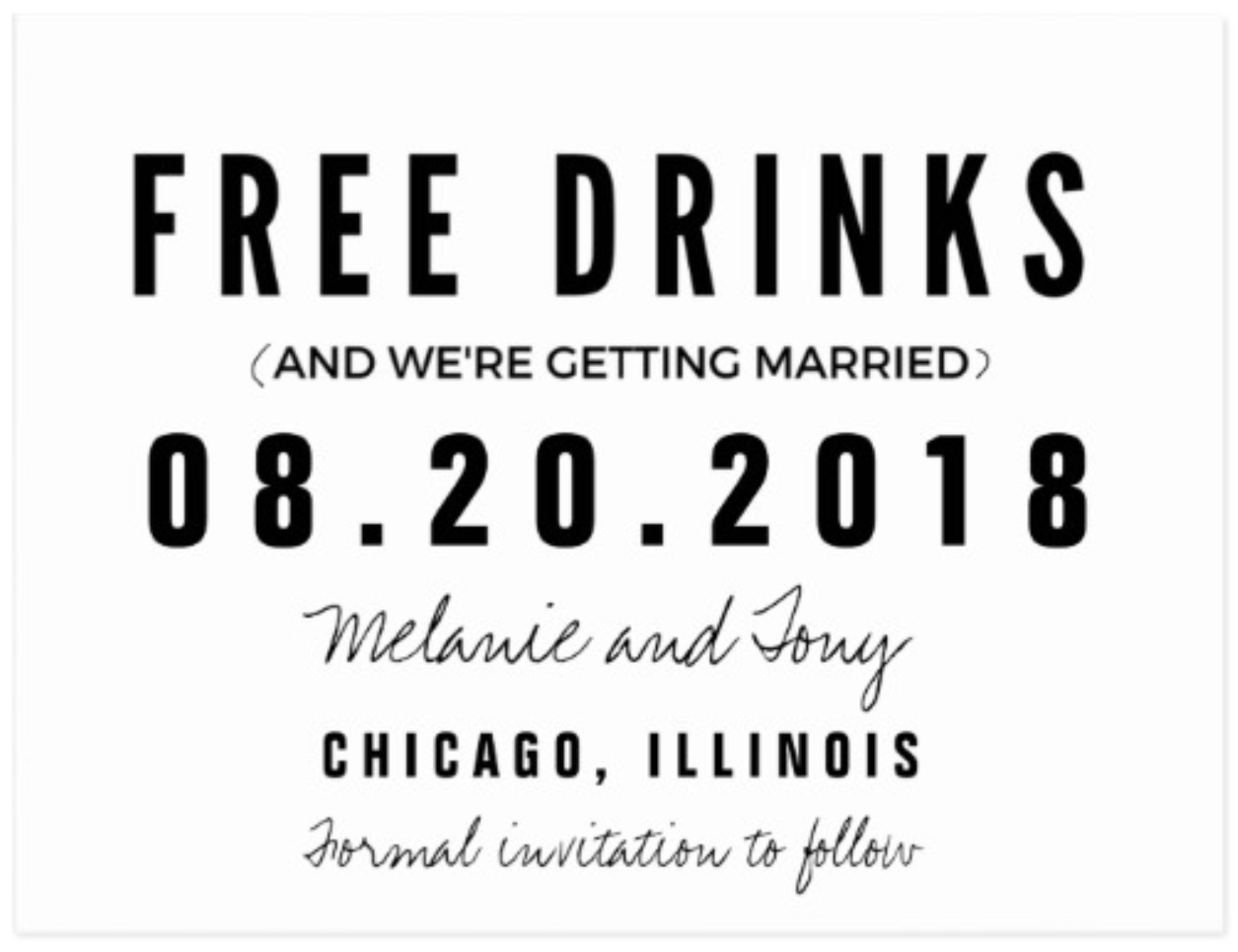 Free drinks save the date idea