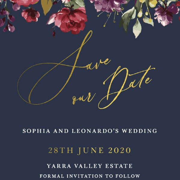 Botanical save the date ideas with gold foil