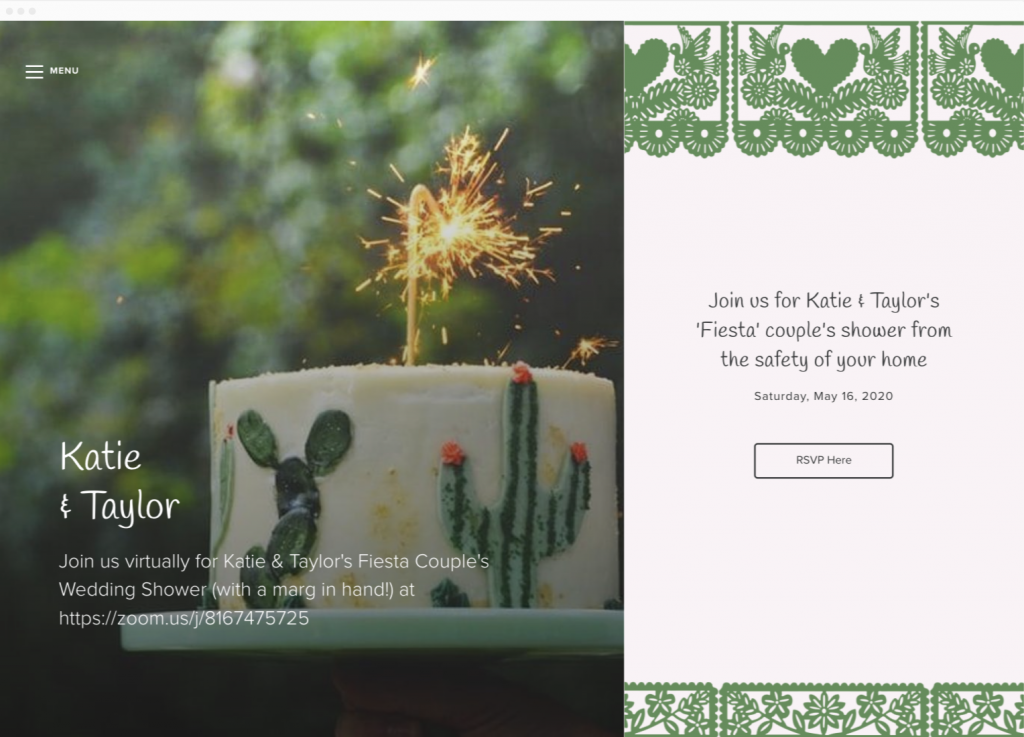 Image of virtual wedding shower website and RSVP