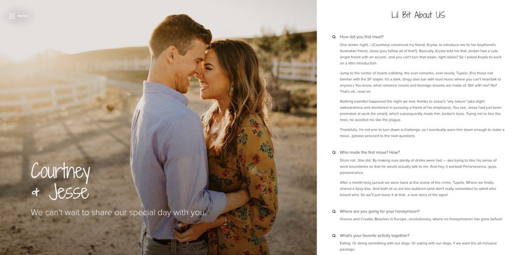 wedding website our story example