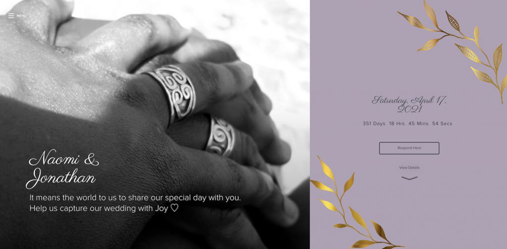 wedding website example with wedding rings