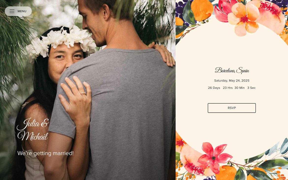 Wedding website examples 2023 floral crown
