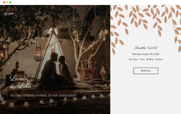 bronzed leaves winter wedding website templates