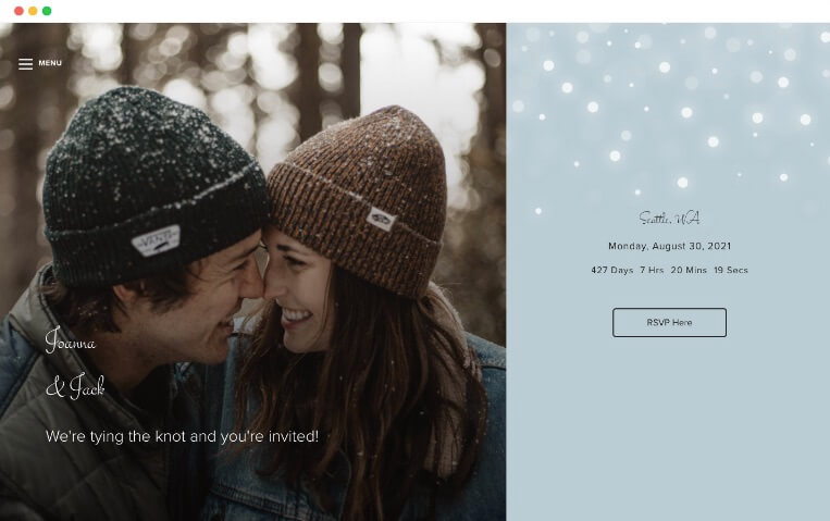 light snow winter wedding website templates