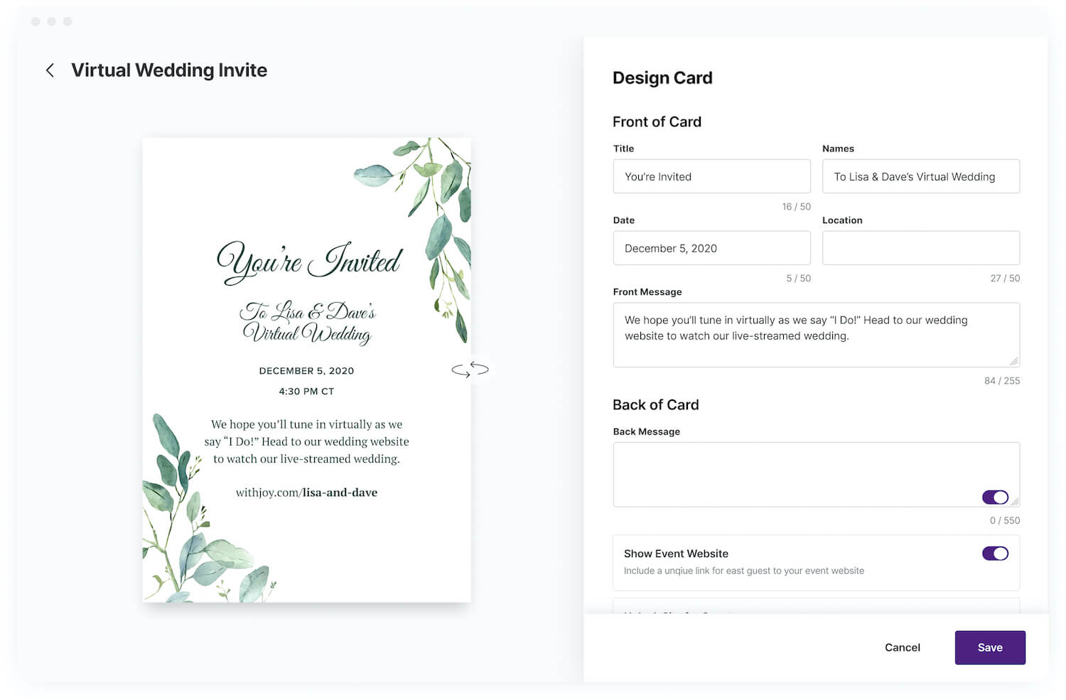 Invite Guests To Your Virtual Wedding Events with Joy - Joy