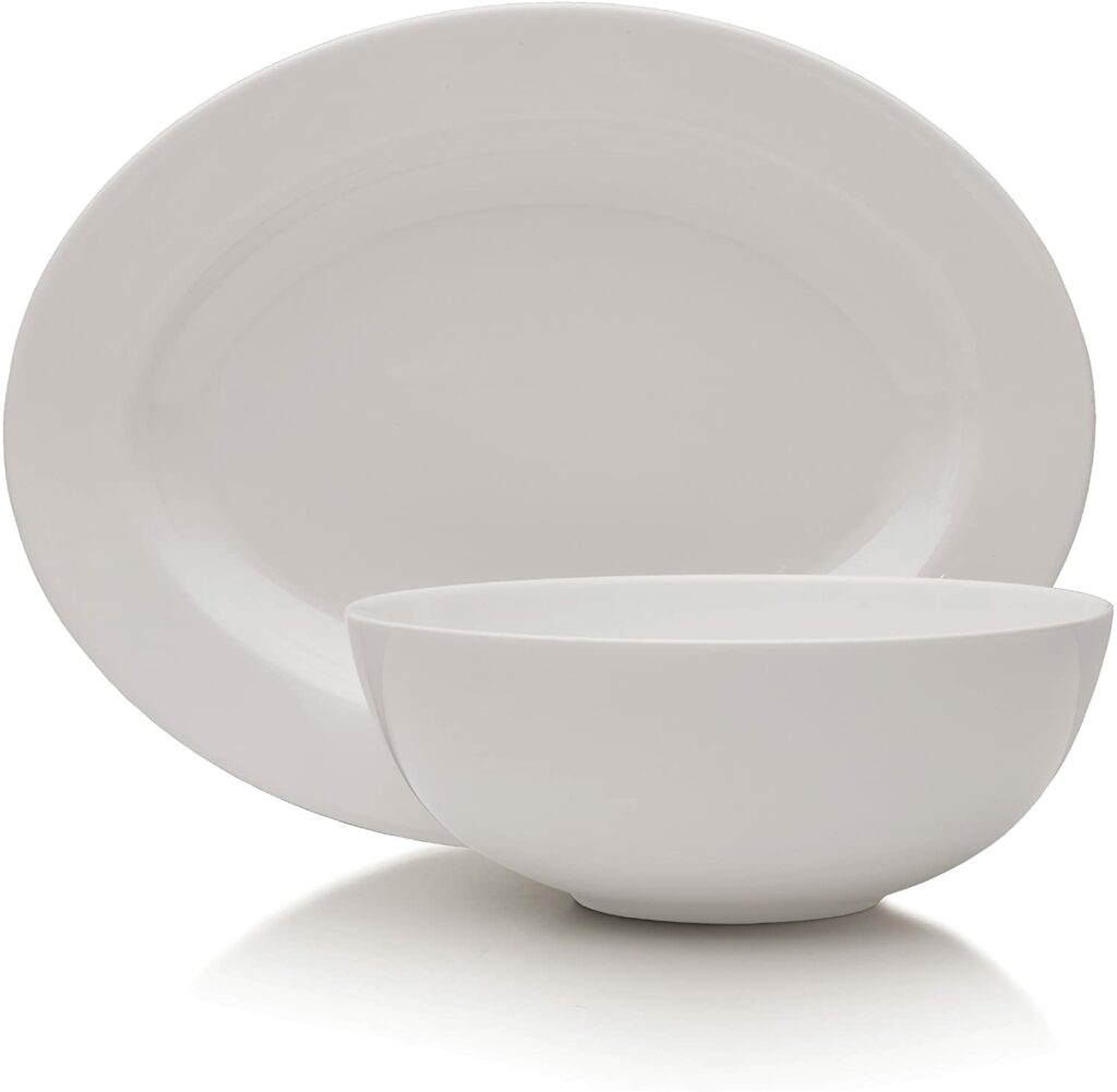 Mikasa Delray 14-Inch Oval Platter and 9-Inch Vegetable Bowl Set best serveware for wedding registry