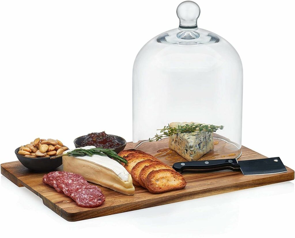 Libbey Acaciawood 4-Piece Cheese Board Serving Set with Glass Dome best serveware for wedding registry