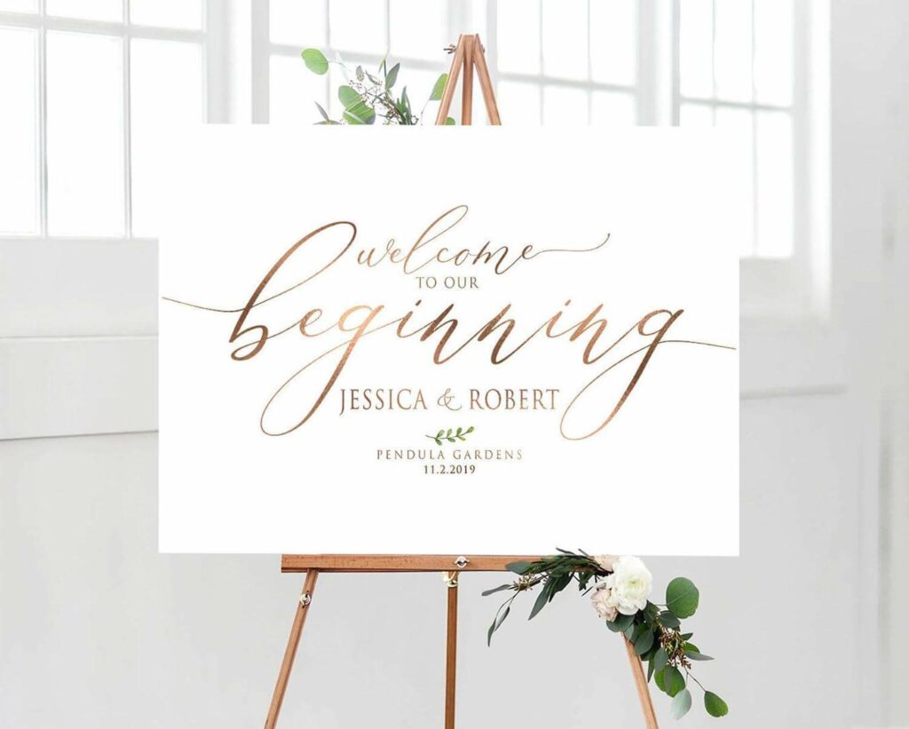 Green & Gold Wedding Welcome Sign, Celebrate With Us