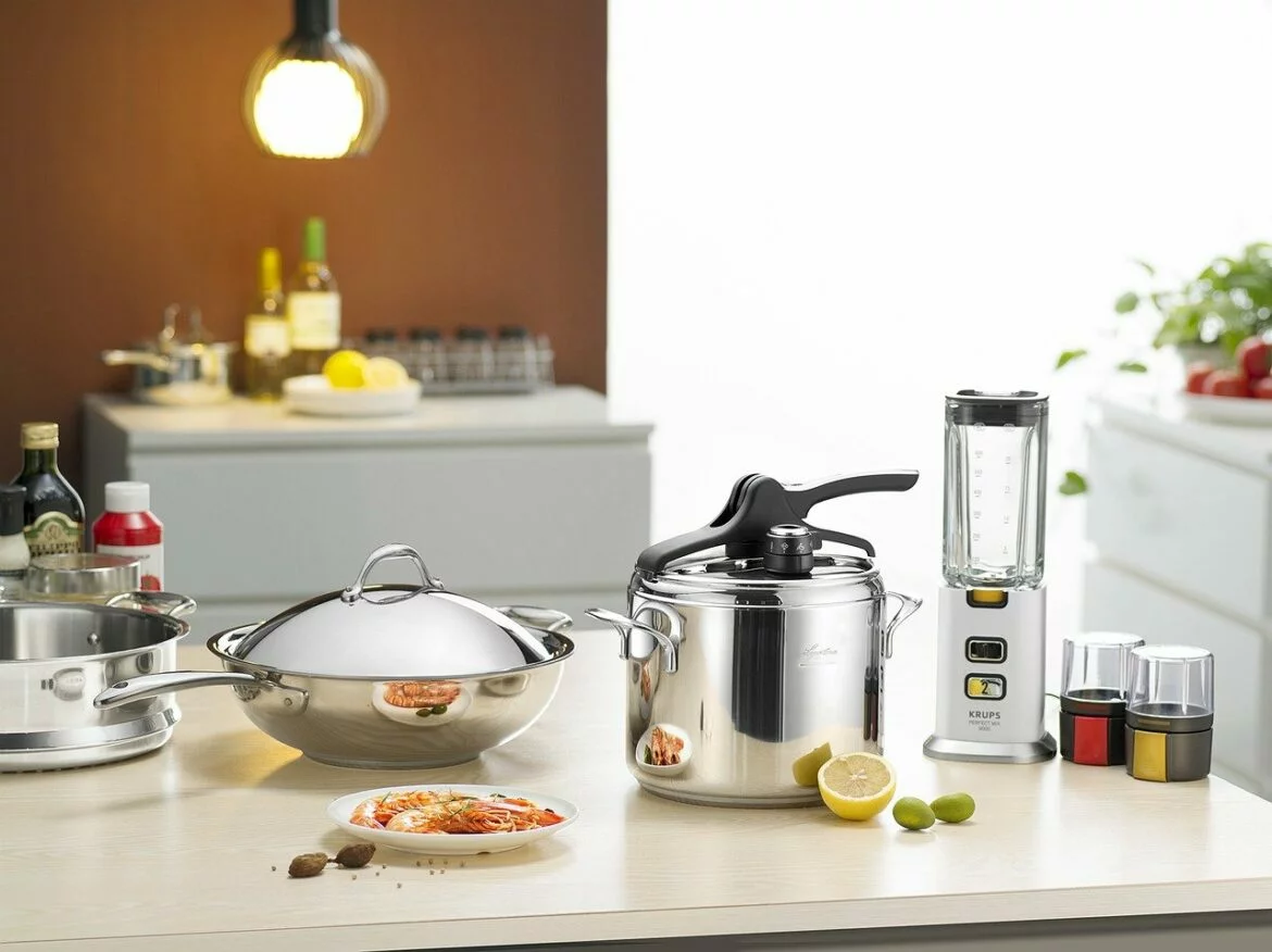 A collection of kitchen gadgets on a countertop