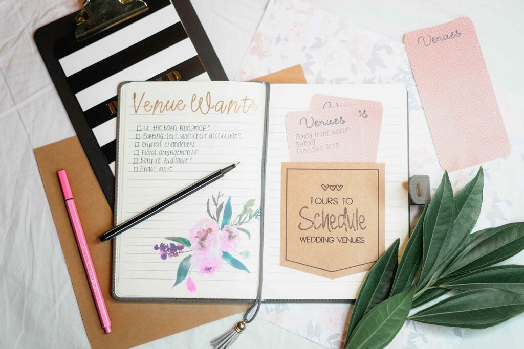 A wedding planner’s desk items