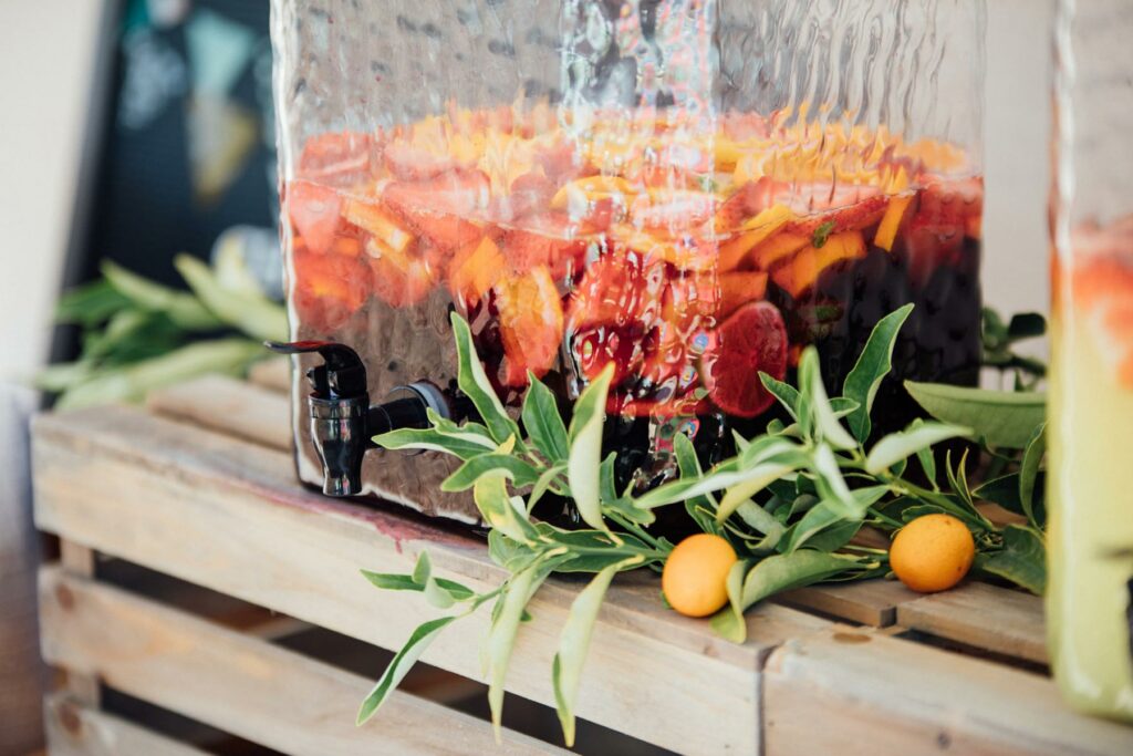 Red wine sangria in a beverage dispenser