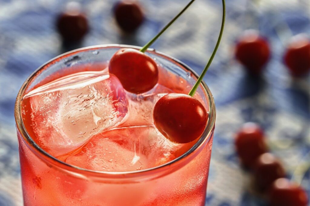 Shirley Temple drink garnished with cherries