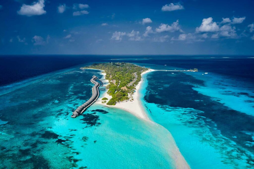 Aerial view of the Kuredu Resort in the Maldives