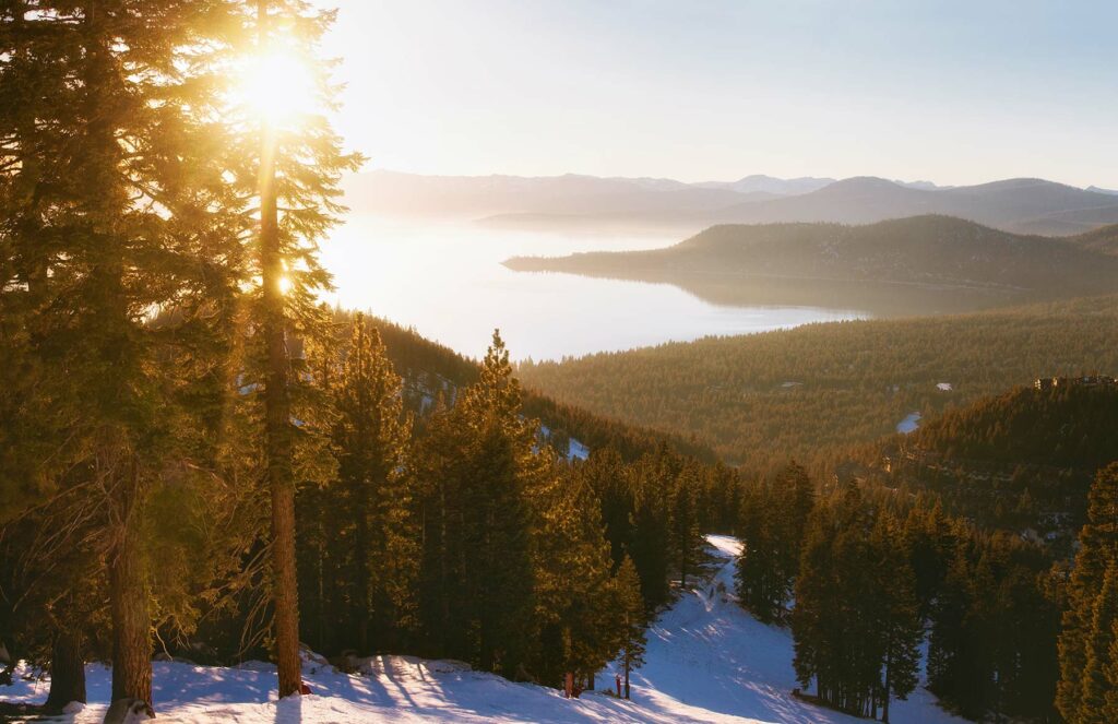 A sunset at a Lake Tahoe ski resort