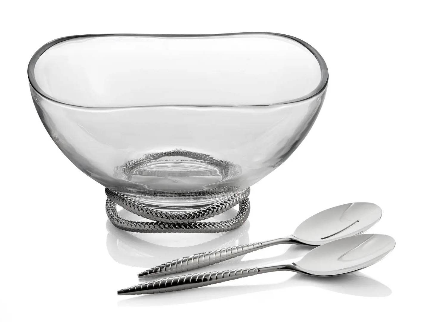 Nambe Braid Glass Salad Bowl with Servers