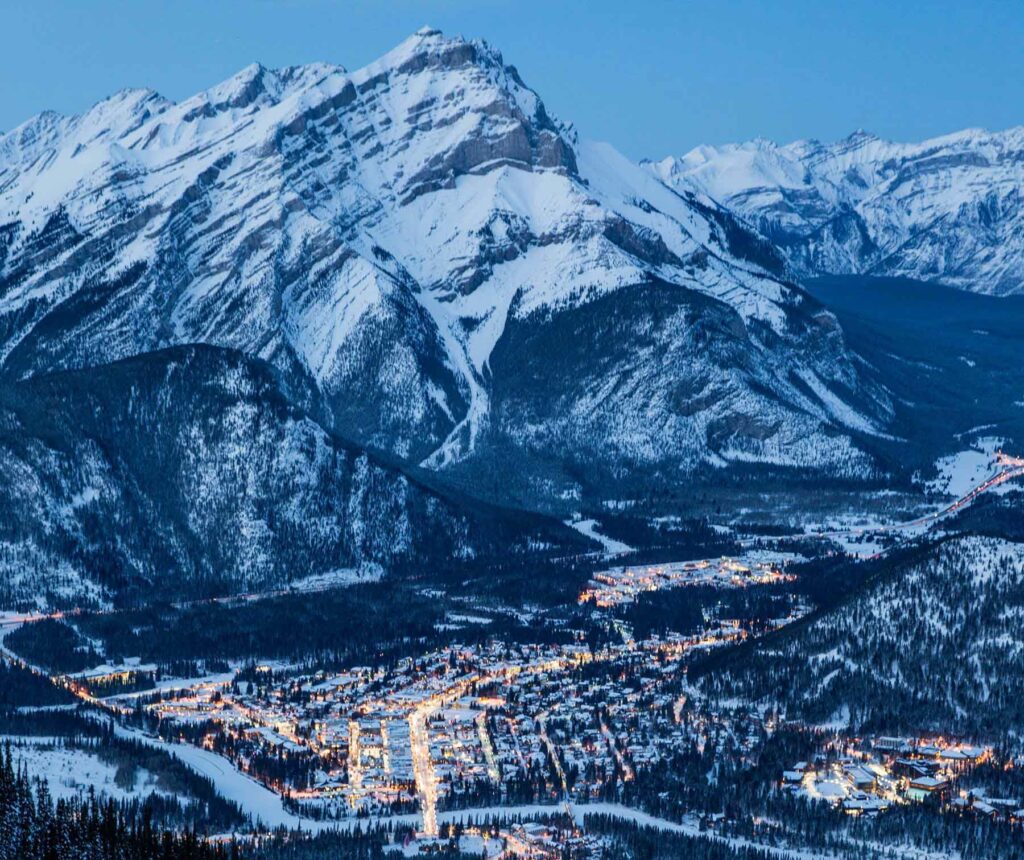 An aerial view of Banff, Canada