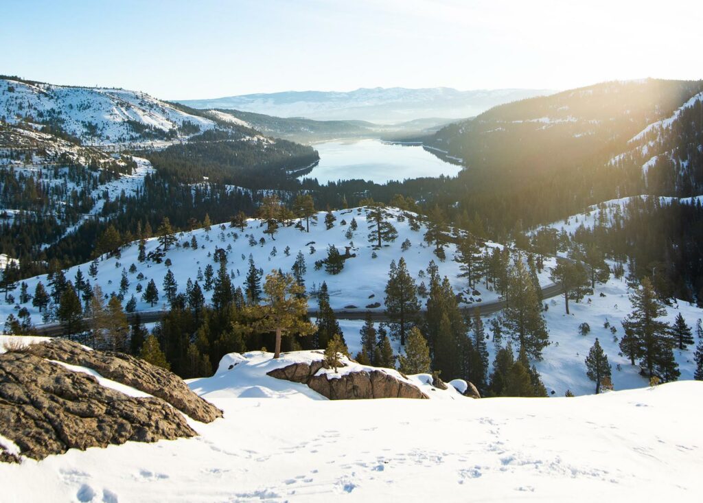 A view down the mountain at Lake Tahoe, Nevada