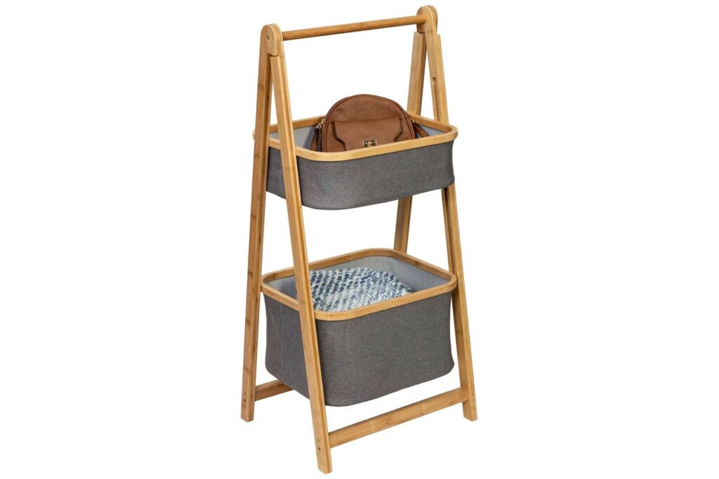 Honey-Can-Do 2-Tier Small Bamboo & Canvas Collapsible Shelving Unit