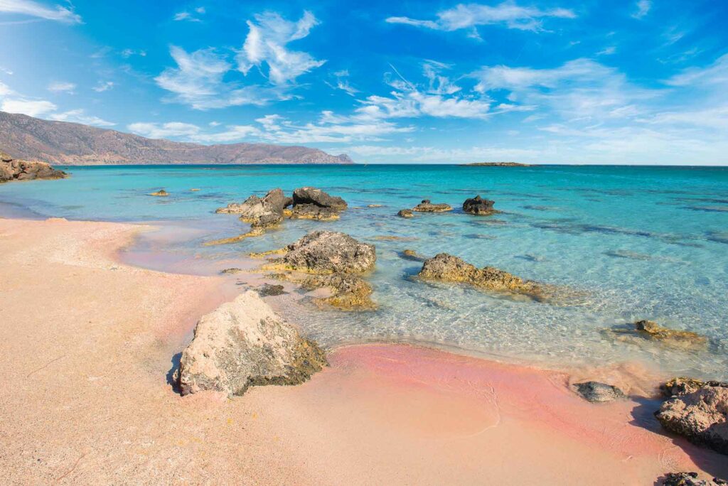 Famous Elafonisi beach with pink sand on the Greek island of Crete