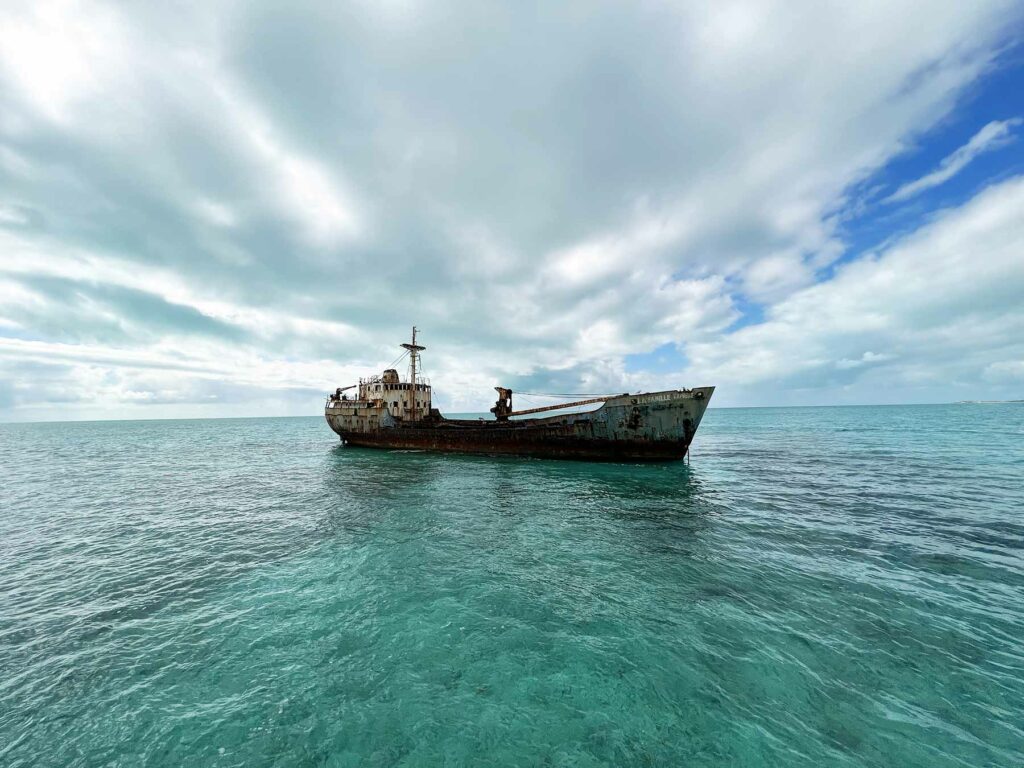 Shipwreck popular among tourists around 2 miles off the coast of Long Bay Beach in the Turks and Caicos islands