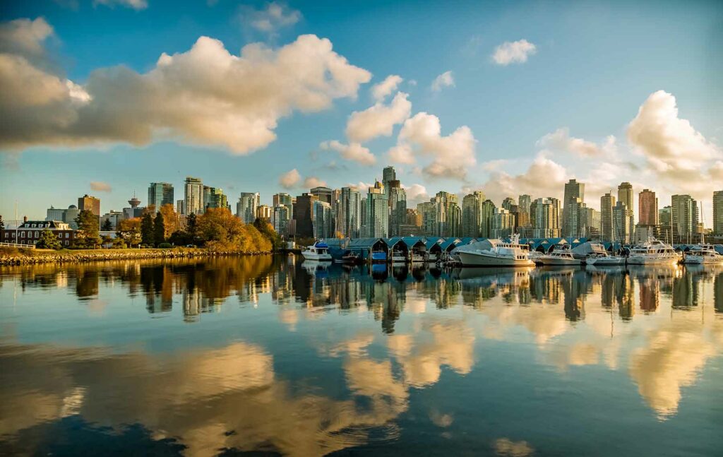 The Vancouver skyline during golden hour