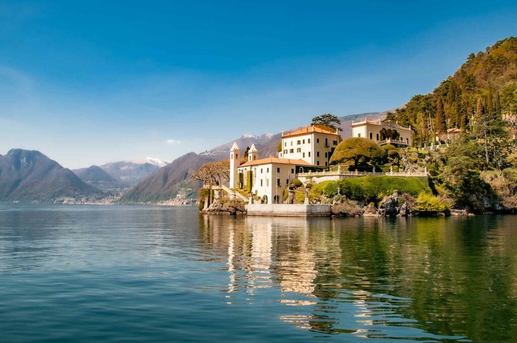 A mountain and seascape of Lake Como, Italy