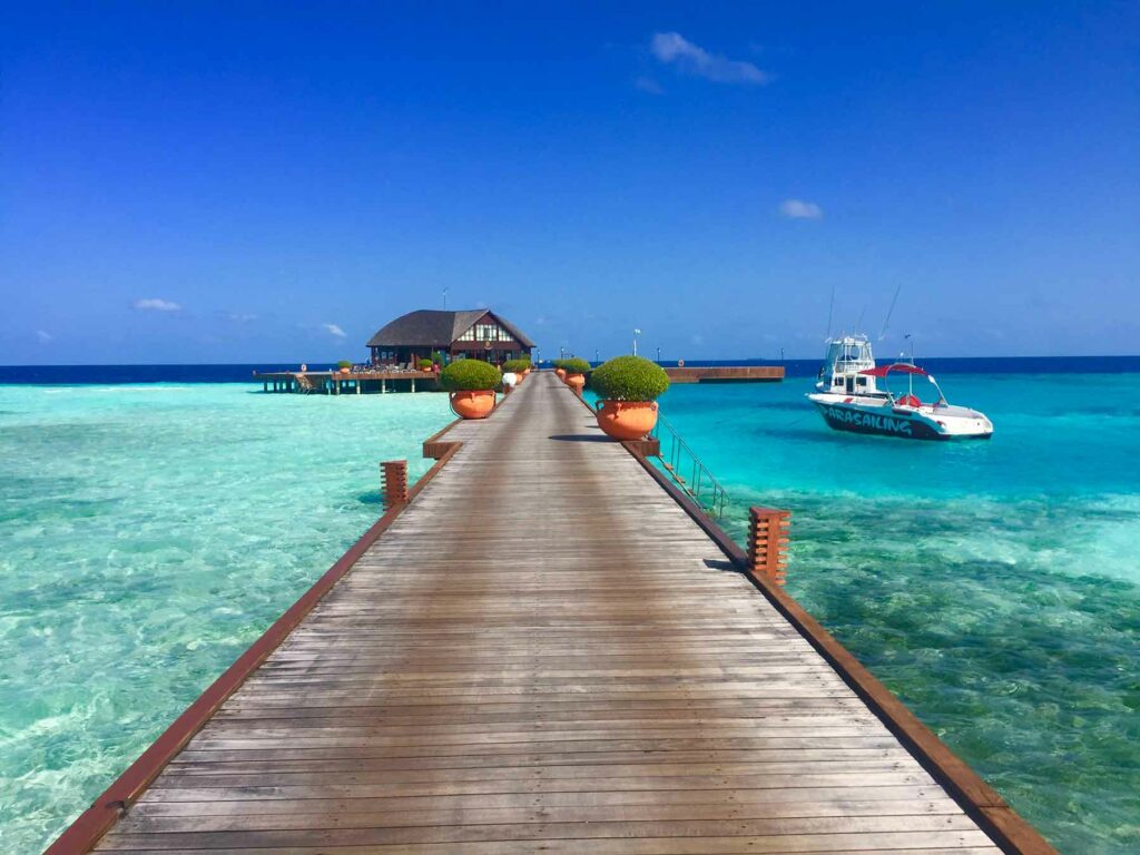 A over-water villa on Olhuveli Island in the Maldives