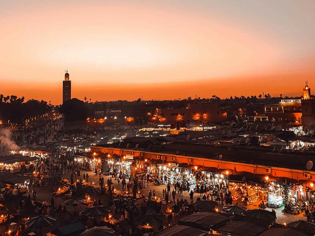 City center of Marrakech, Morocco at sunset
