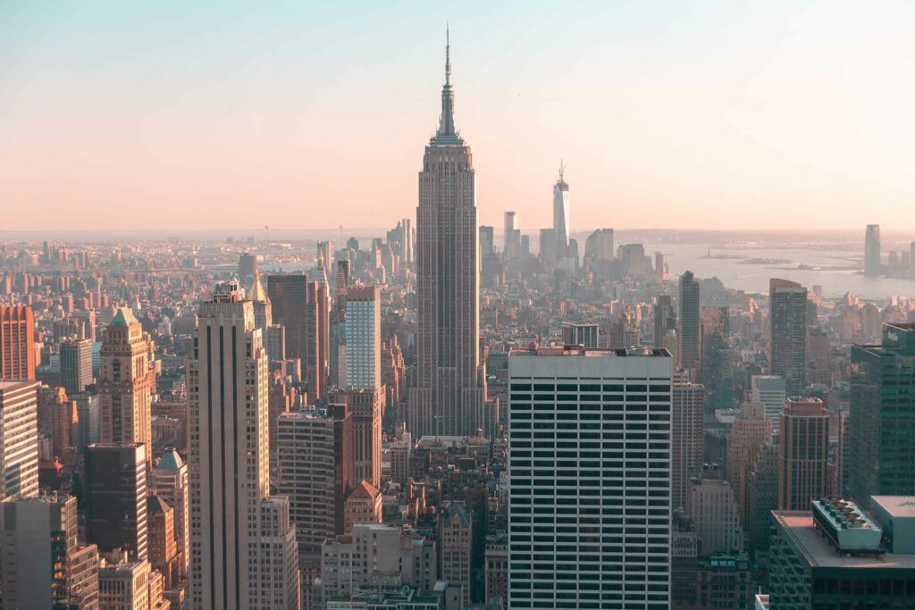 View of buildings along New York City skyline, including the Empire State Building