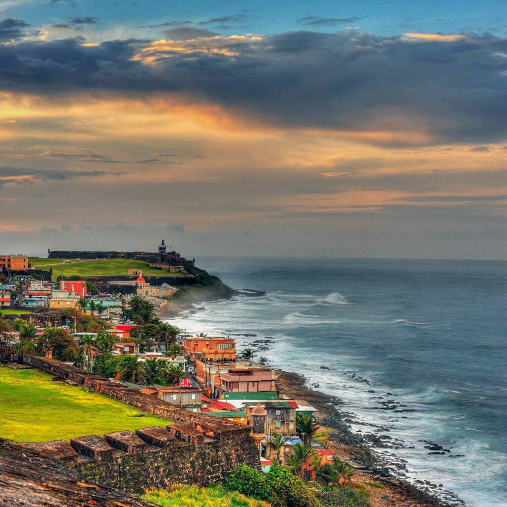 An aerial view of colorful houses in San Juan, Puerto Rico