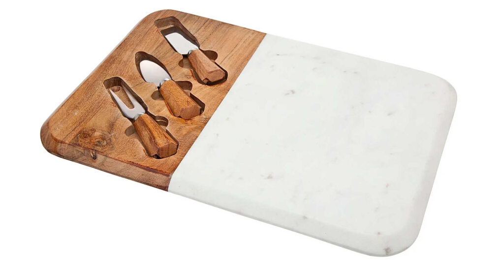 Godinger Wood and Marble Cheese Board With Knives
