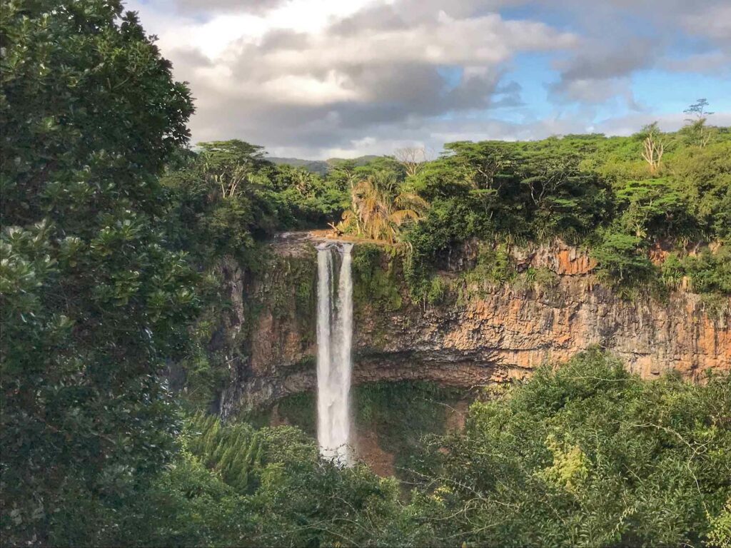 A waterfall in the heart of the honeymoon destination Mauritius