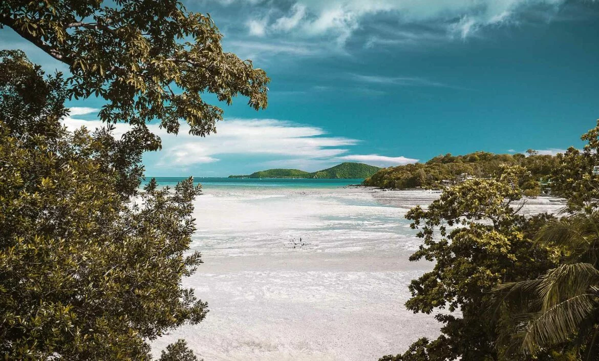 A beach and trees in Thailand, an affordable honeymoon destination