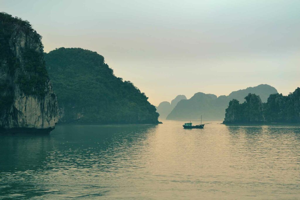 A boat at daybreak in Halong Bay, Hạ Long Bay, Vietnam