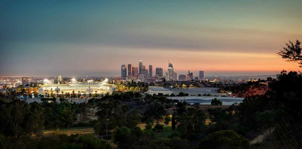 View of the Downtown LA skyline at twilight