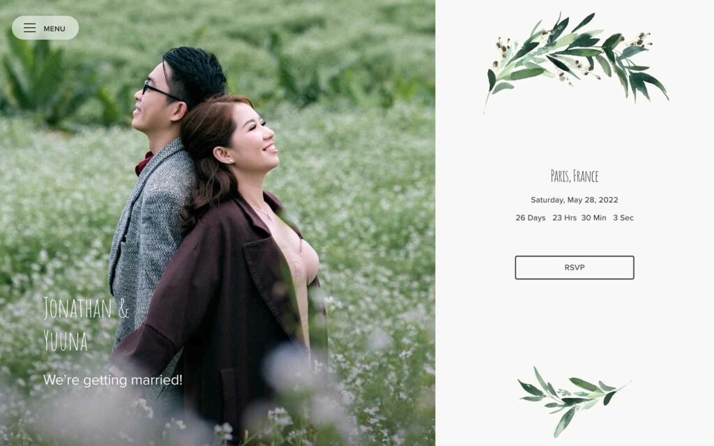 Love and Leaves wedding website example