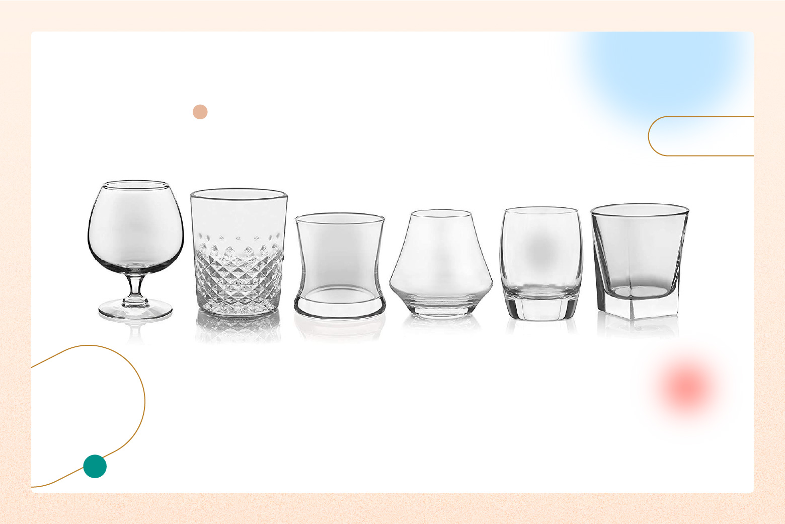 product photo of drinkware set made up of 6 different types of cocktail glasses