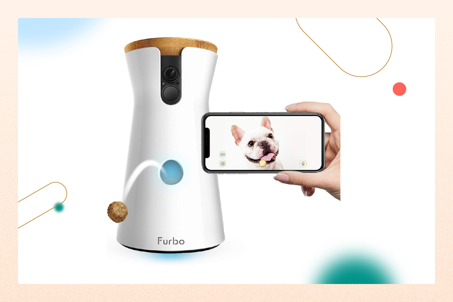 product photo of Furbo pet camera dispensing a treat