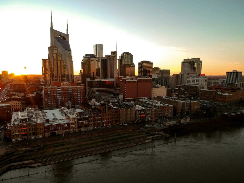 View of Nashville skyline, one of the best places to propose in the U.S.