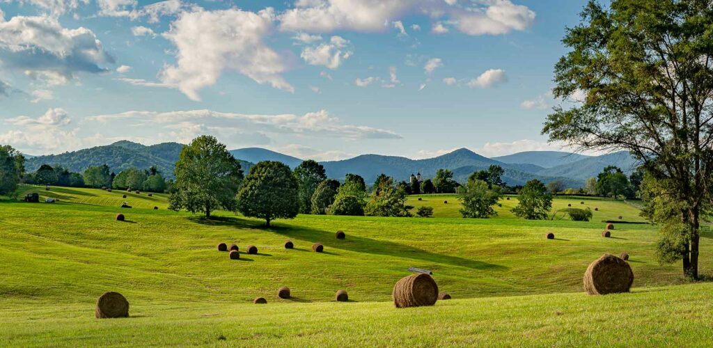 Rolling hills and hay bales in Charlottesville, one of the best places to propose in the U.S.